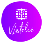 logotipo de vlatelie, círculo roxo com o logo.